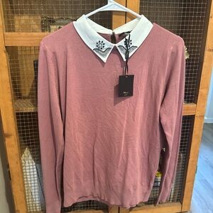 Milano Dusty Rose Sweater with Embellished White Peter Pan Collar